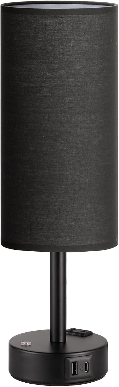 Touch Bedside Table Lamp for Bedroom, Stepless Dimmable, USB A+C, AC Outlet