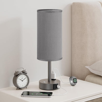 Touch Bedside Table Lamp for Bedroom, Stepless Dimmable, USB A+C, AC Outlet