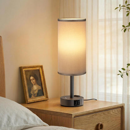 Touch Bedside Table Lamp for Bedroom, Stepless Dimmable, USB A+C, AC Outlet