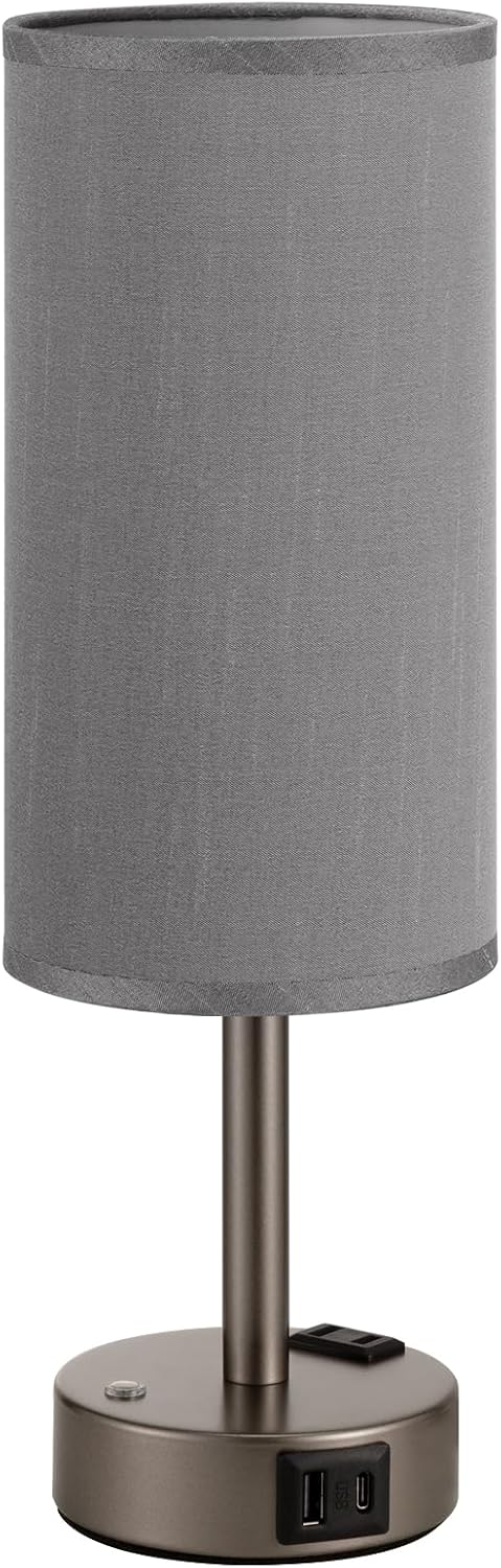 Touch Bedside Table Lamp for Bedroom, Stepless Dimmable, USB A+C, AC Outlet