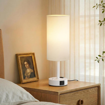 Touch Bedside Table Lamp for Bedroom, Stepless Dimmable, USB A+C, AC Outlet