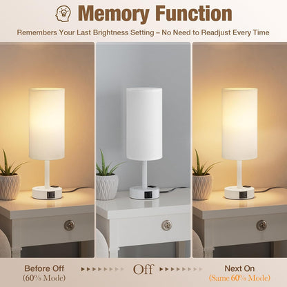 Touch Bedside Table Lamp for Bedroom, Stepless Dimmable, USB A+C, AC Outlet