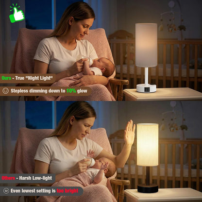 Touch Bedside Table Lamp for Bedroom, Stepless Dimmable, USB A+C, AC Outlet