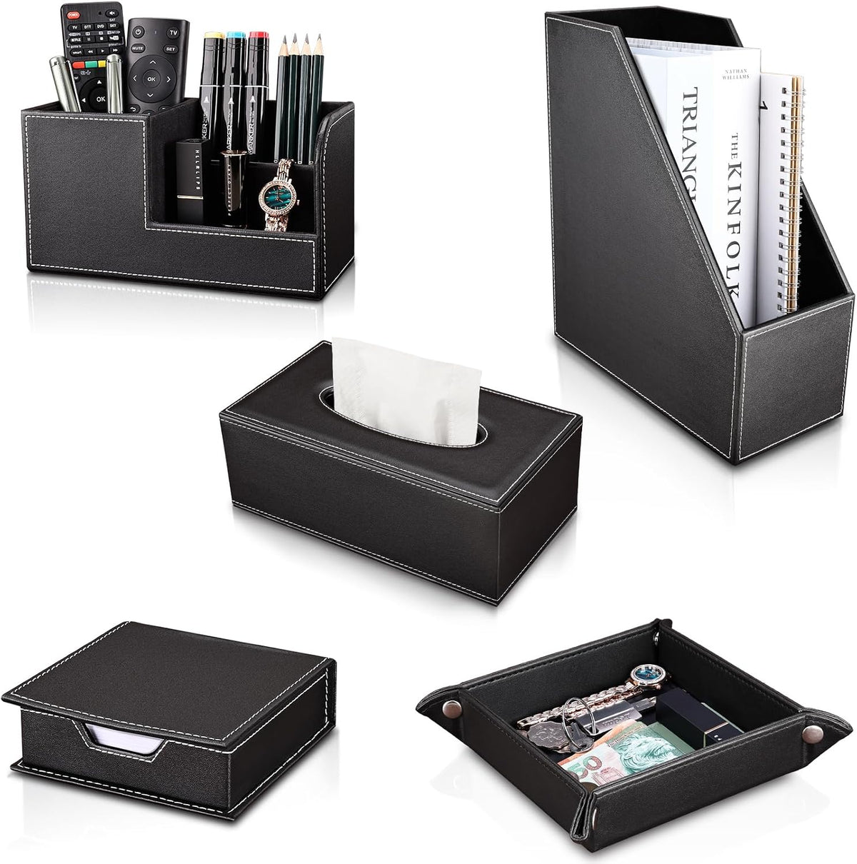 KINGFOM Wooden Leatherette Desktop File Folder Organizer and Document File Stand Journals Magazine Rack 2 Slots (brown)