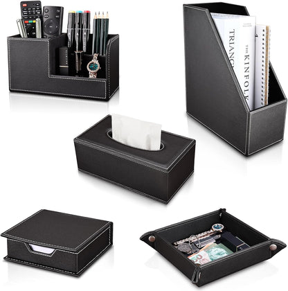 KINGFOM Wooden Leatherette Desktop File Folder Organizer and Document File Stand Journals Magazine Rack 2 Slots (brown)