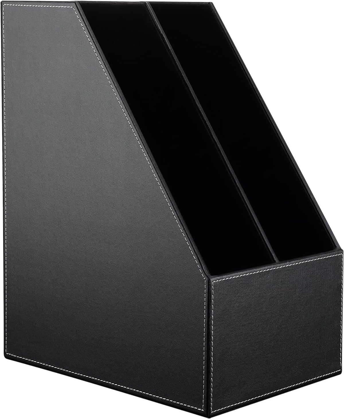 KINGFOM Wooden Leatherette Desktop File Folder Organizer and Document File Stand Journals Magazine Rack 2 Slots (brown)