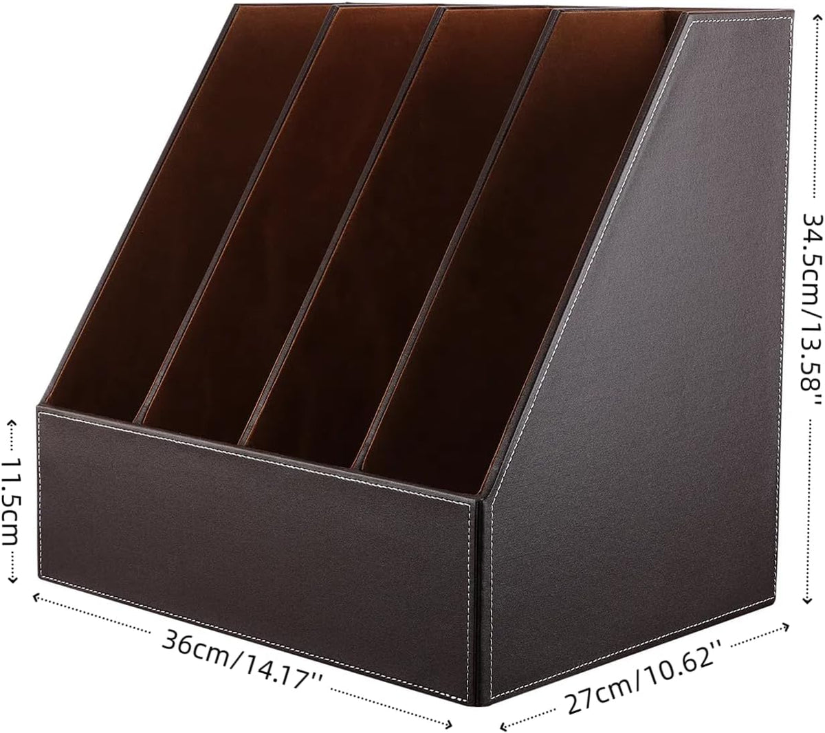 KINGFOM Wooden Leatherette Desktop File Folder Organizer and Document File Stand Journals Magazine Rack 2 Slots (brown)