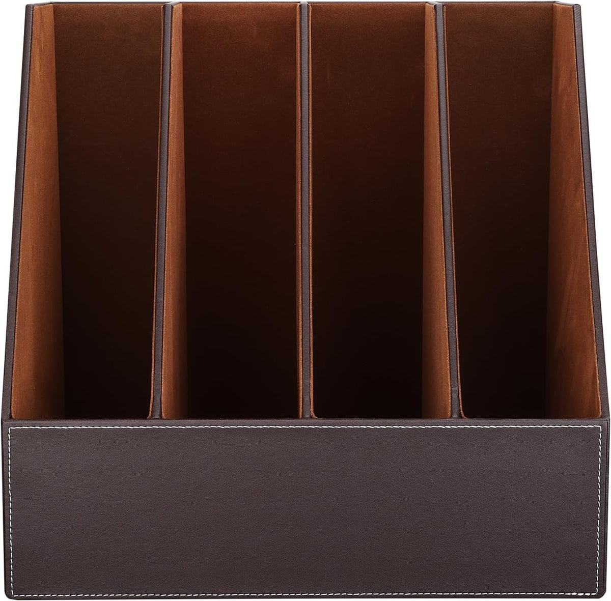 KINGFOM Wooden Leatherette Desktop File Folder Organizer and Document File Stand Journals Magazine Rack 2 Slots (brown)