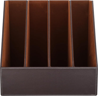 KINGFOM Wooden Leatherette Desktop File Folder Organizer and Document File Stand Journals Magazine Rack 2 Slots (brown)
