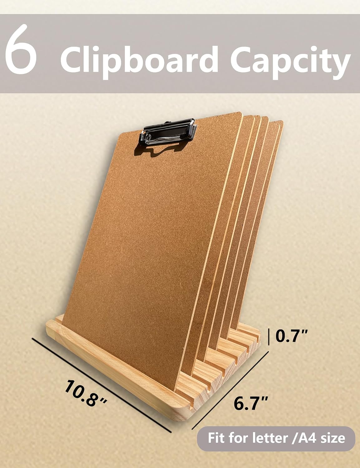 Clipboard Holder, Wood Clipboard Organizer Display Stand, Document Typing Paper Stand, Receipt Holder, White Board Storage Rack Organizer for Home Classroom Must Haves, Office, No Assembly Required
