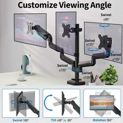 Triple Monitor Desk Mount for Computer Screens up to 32"