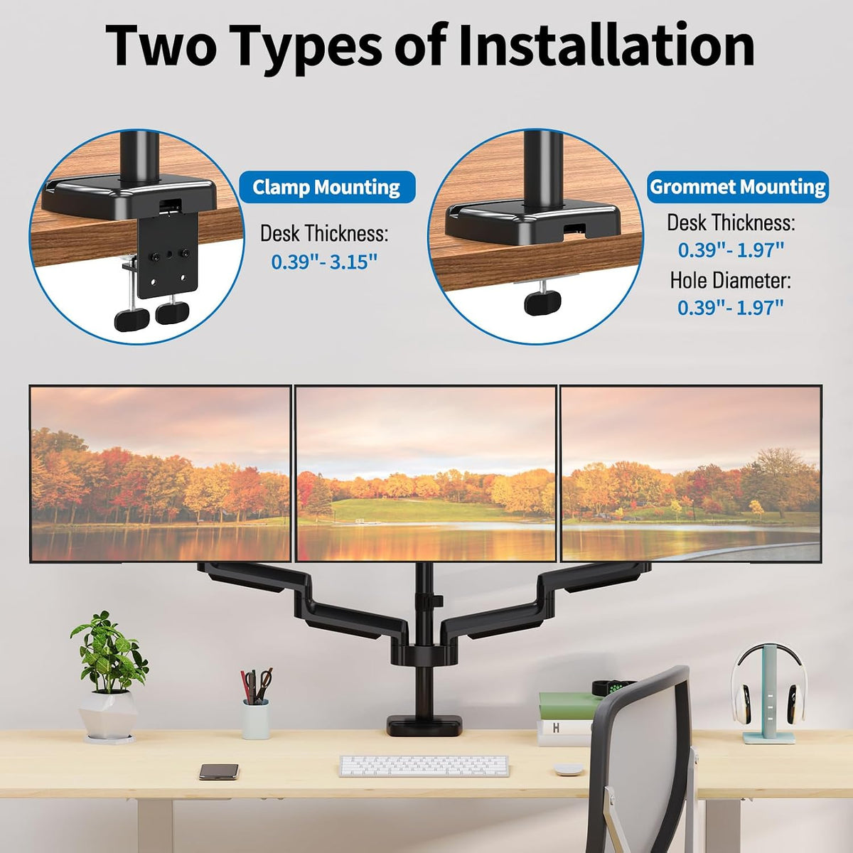 Triple Monitor Desk Mount for Computer Screens up to 32"