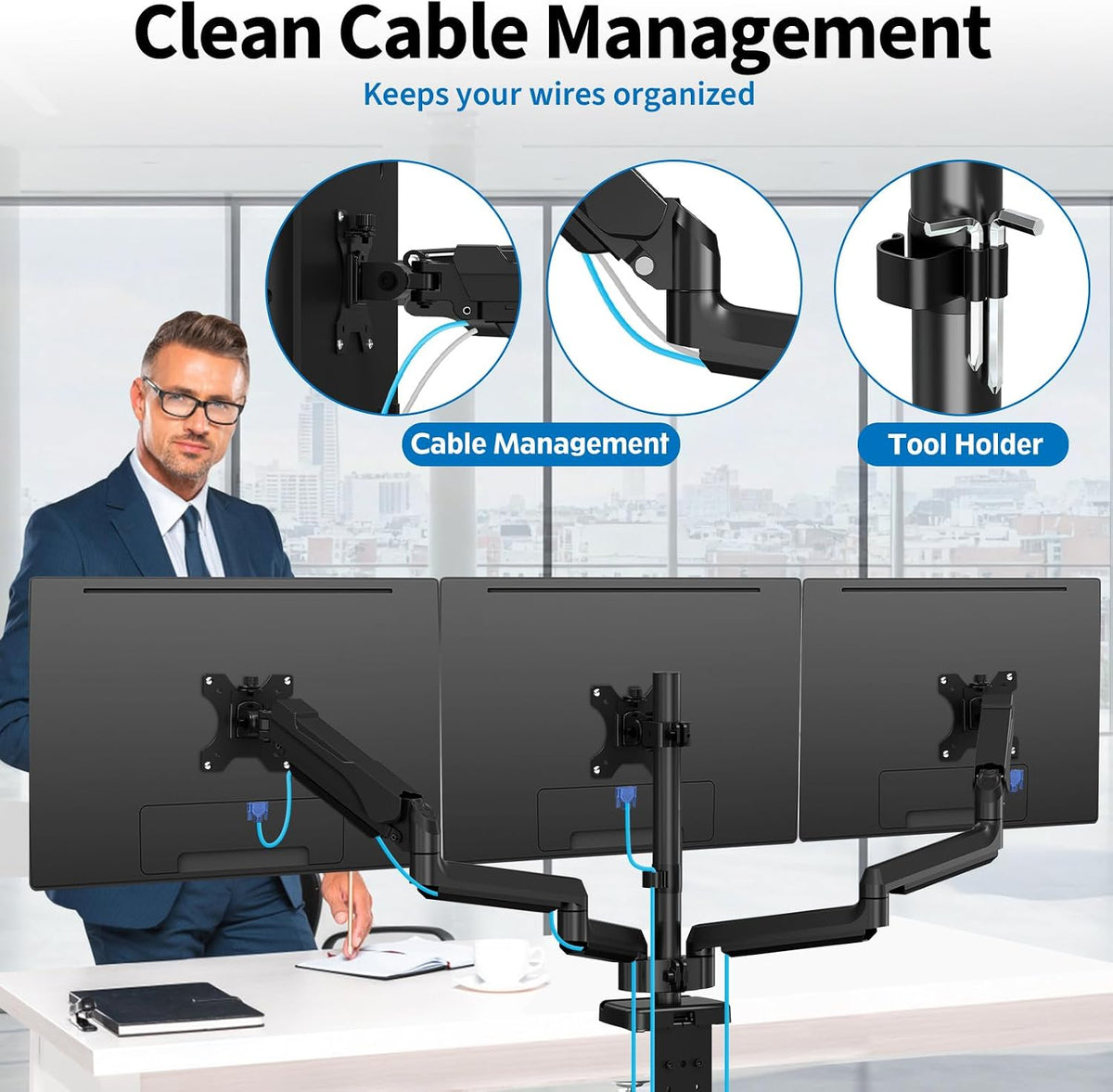 Triple Monitor Desk Mount for Computer Screens up to 32"