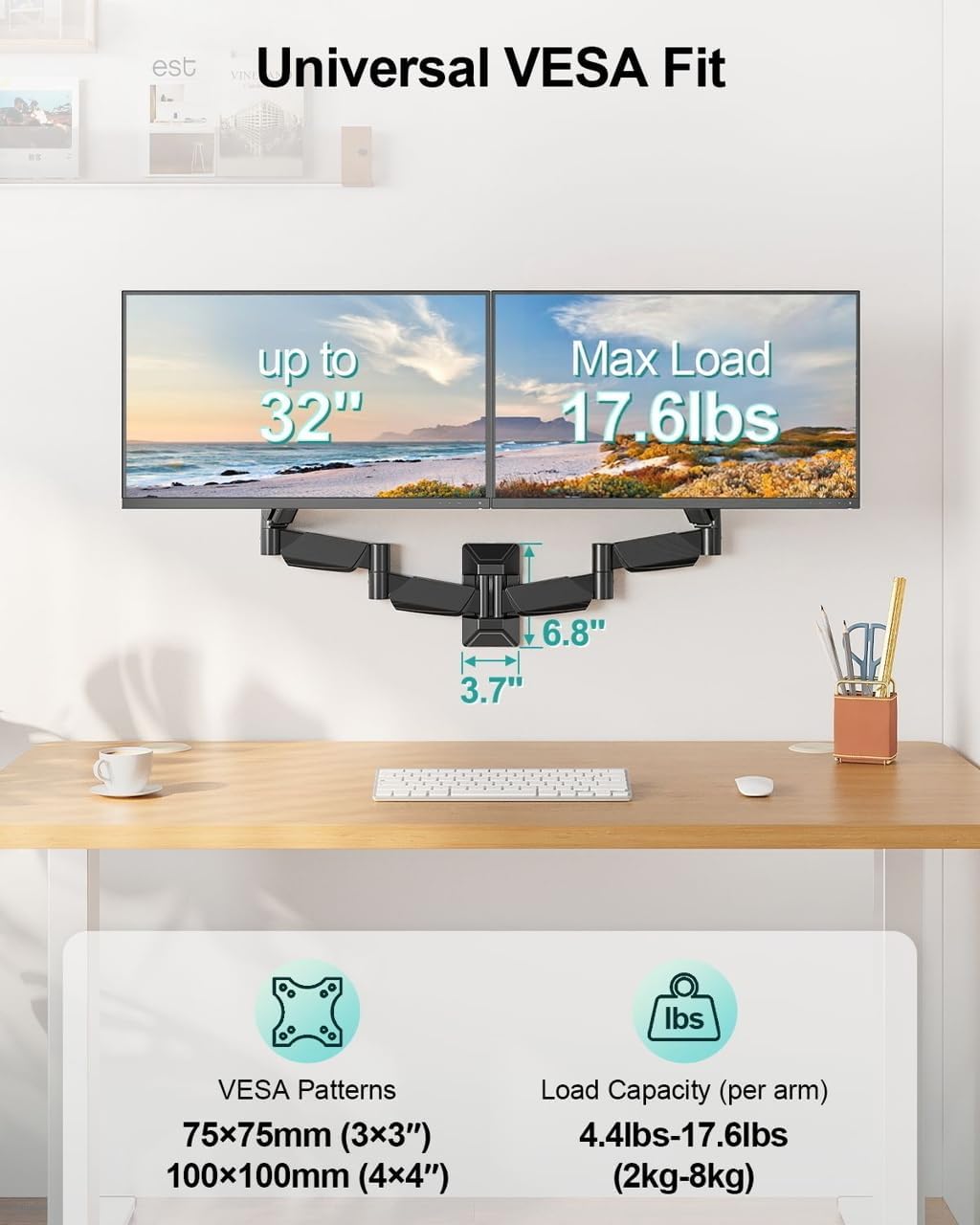 Triple Monitor Desk Mount for Computer Screens up to 32"