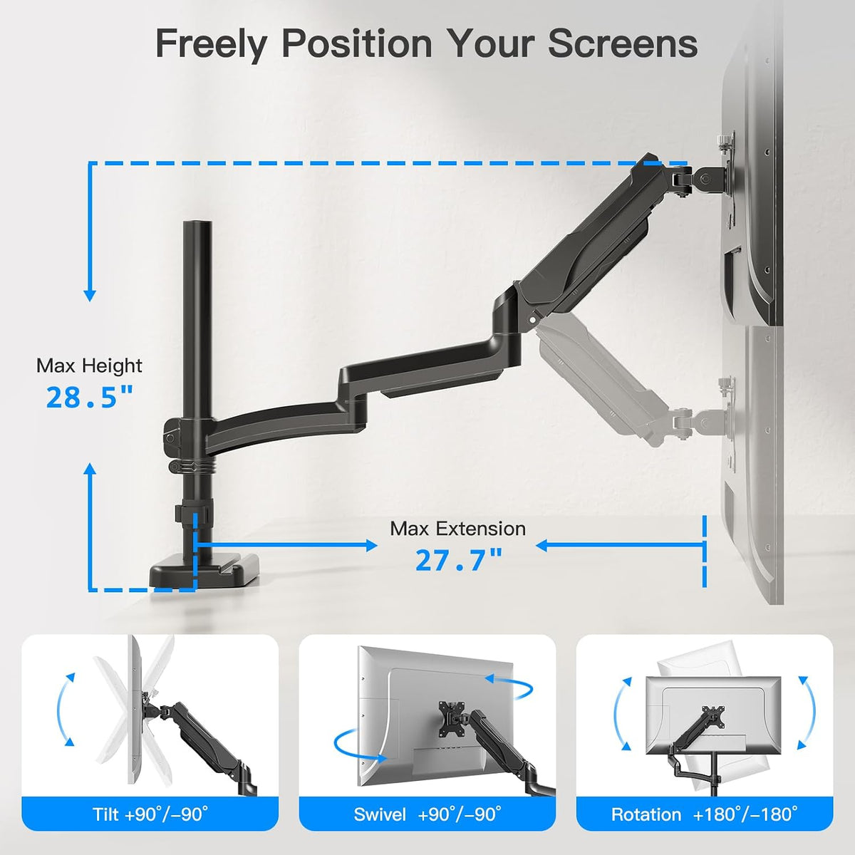 Triple Monitor Desk Mount for Computer Screens up to 32"