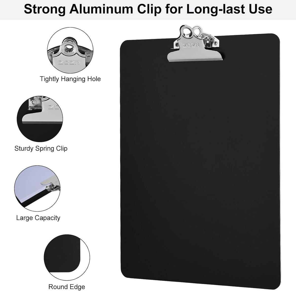 Metal Clipboard, 12 x 9 Inches Heavy Duty Aluminum Clipboards, A4 Letter Sizer Document Holder with High Capacity Clip, Suitable for School, Office, Jobsite or Medical Staff (Black)