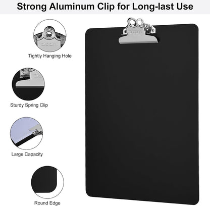 Metal Clipboard, 12 x 9 Inches Heavy Duty Aluminum Clipboards, A4 Letter Sizer Document Holder with High Capacity Clip, Suitable for School, Office, Jobsite or Medical Staff (Black)