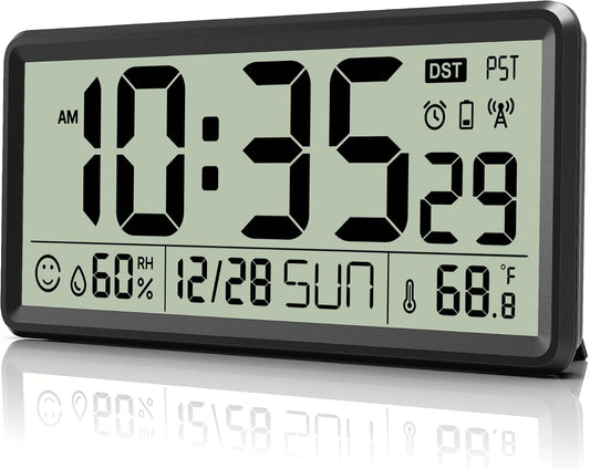15'' Large Digital Atomic Wall Clock Battery Operated, Auto DST