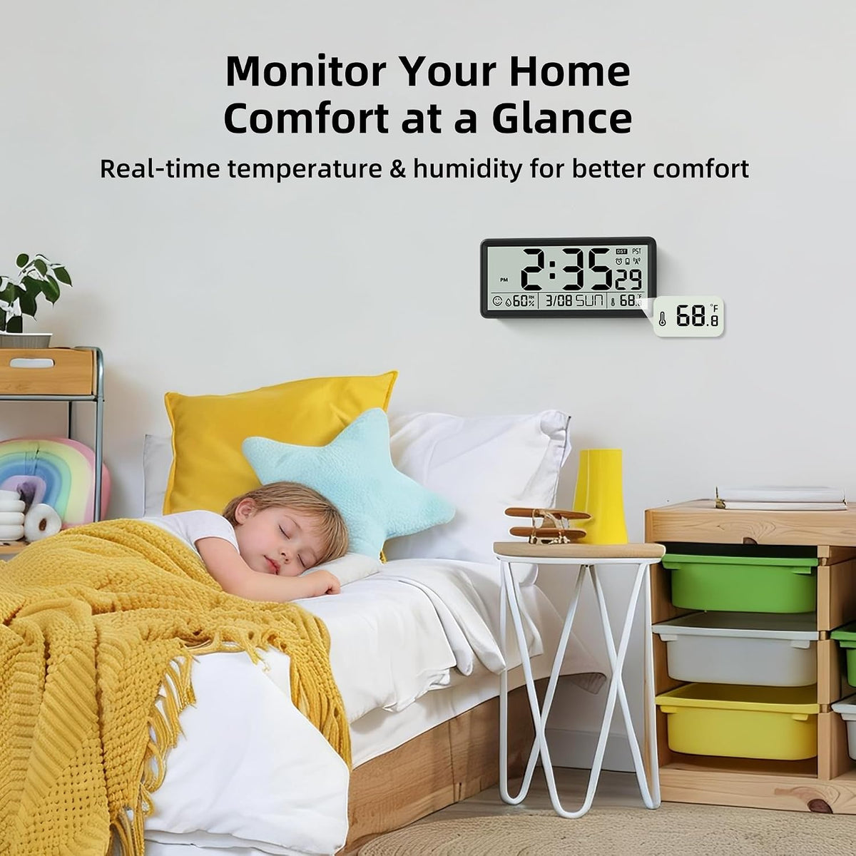 15'' Large Digital Atomic Wall Clock Battery Operated, Auto DST