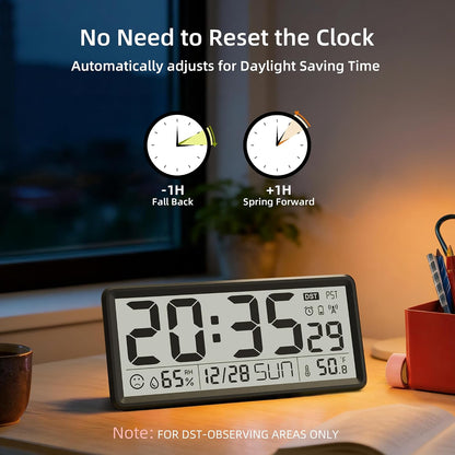 15'' Large Digital Atomic Wall Clock Battery Operated, Auto DST