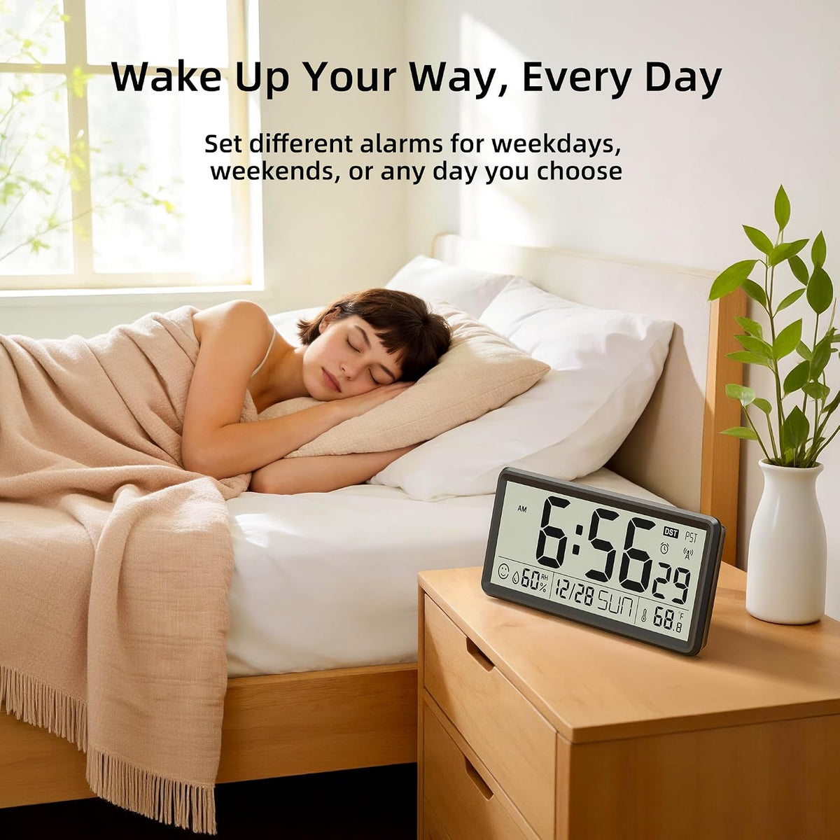 15'' Large Digital Atomic Wall Clock Battery Operated, Auto DST