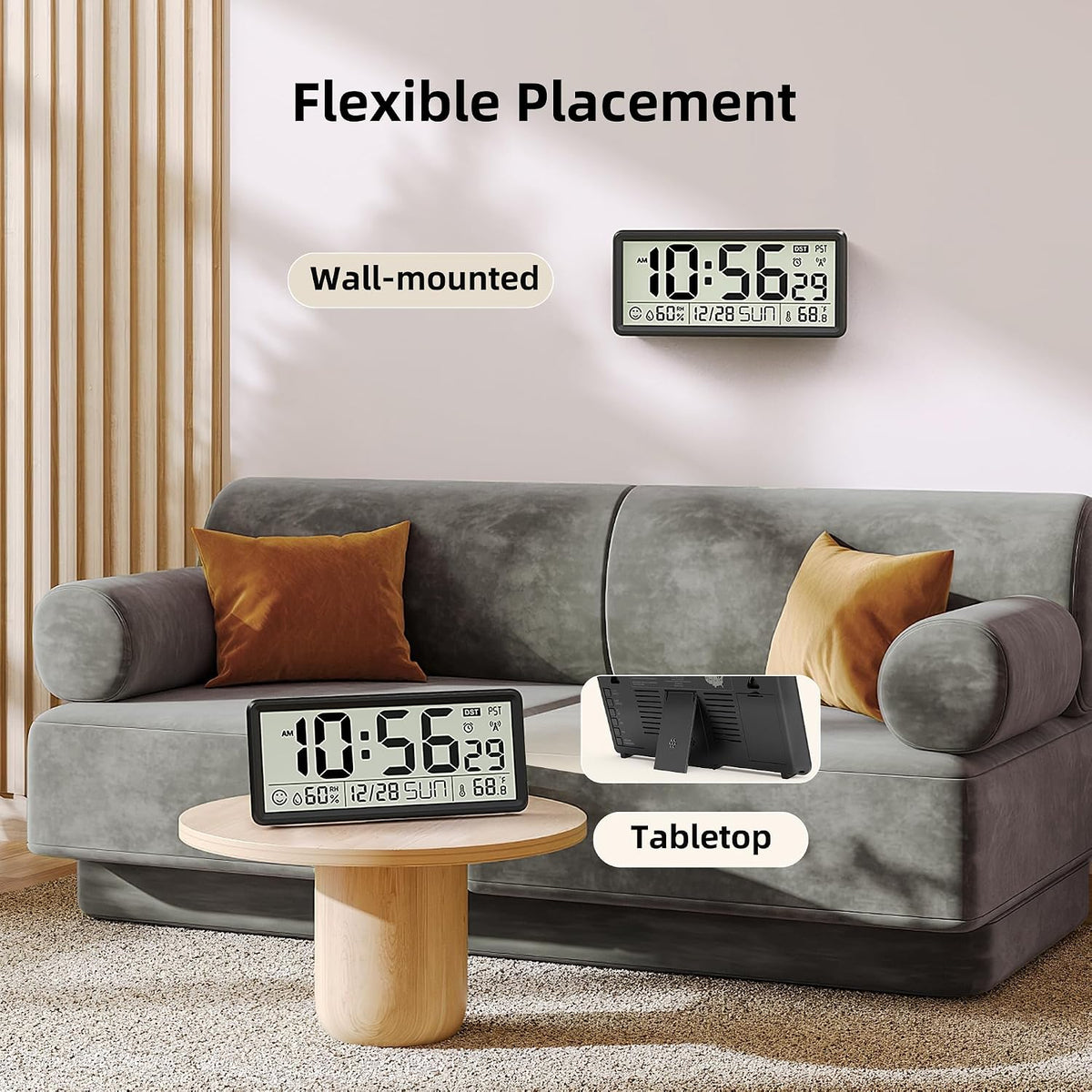 15'' Large Digital Atomic Wall Clock Battery Operated, Auto DST