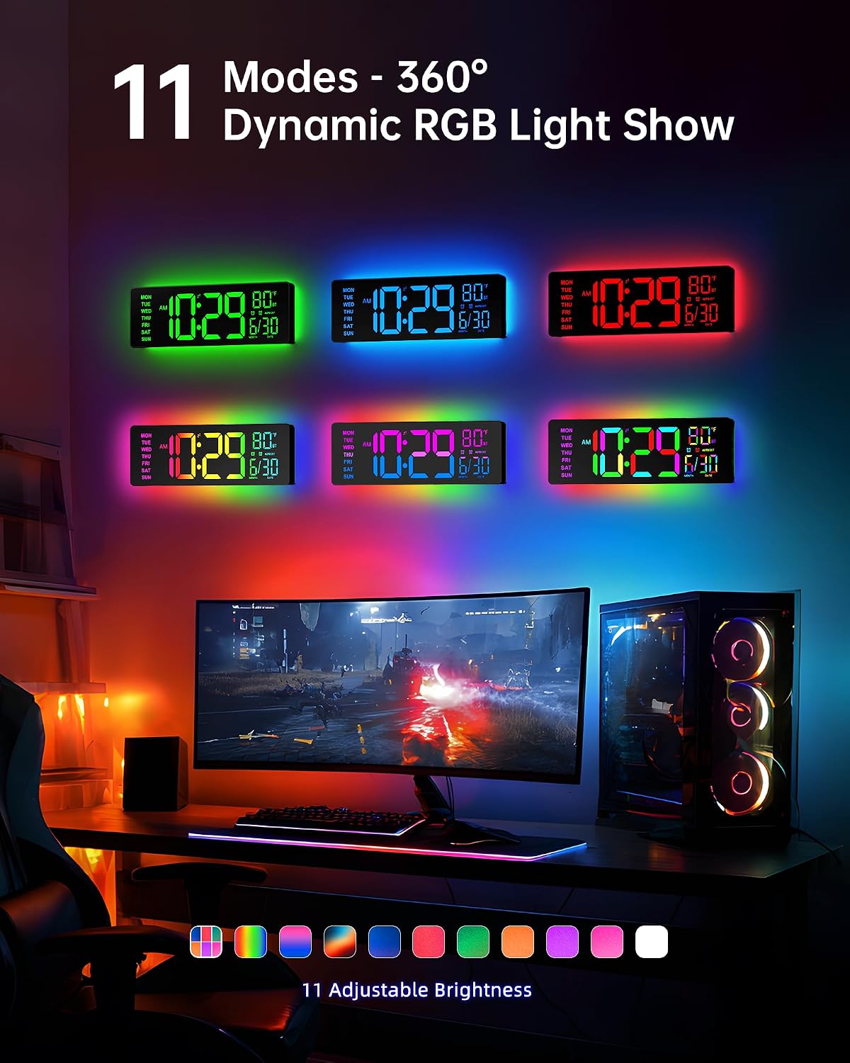 15'' Large Digital Atomic Wall Clock Battery Operated, Auto DST