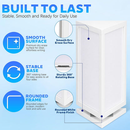 12" x 6.5" x 6.5" 4-Sided Rotating Desktop Whiteboard Tower, Dry Erase Board Planner with 8 Markers and Eraser, Multi-Surface Memo Board for to-Do Lists, Weekly Planning, Office, Home, School