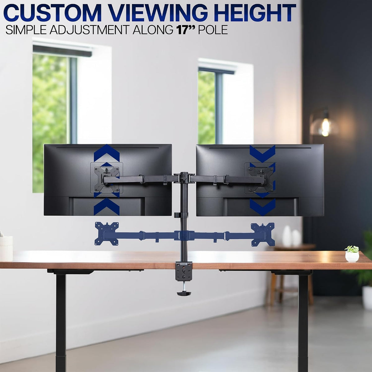 Dual Monitor Desk Mount, Holds 2 Computer Screens up to 30 inches and 22lbs Each, Heavy Duty Fully Adjustable Steel Stand with C-Clamp and Grommet, Black, STAND-V002