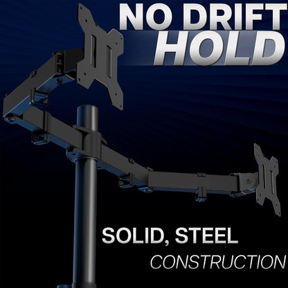 Dual Monitor Desk Mount, Holds 2 Computer Screens up to 30 inches and 22lbs Each, Heavy Duty Fully Adjustable Steel Stand with C-Clamp and Grommet, Black, STAND-V002