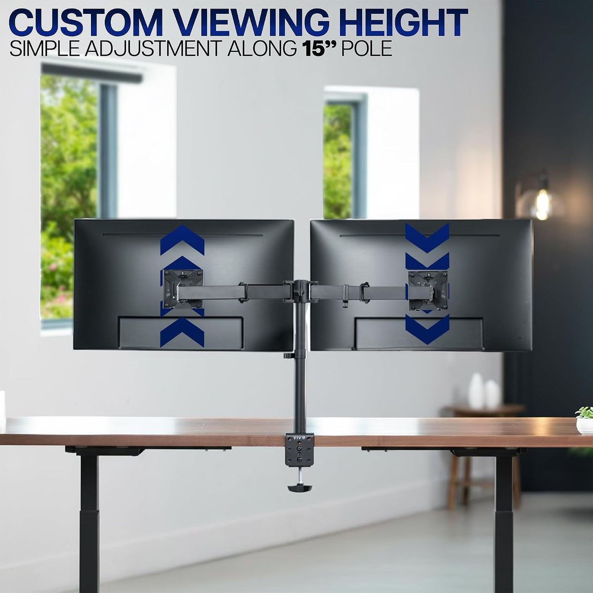 Dual Monitor Desk Mount, Holds 2 Computer Screens up to 30 inches and 22lbs Each, Heavy Duty Fully Adjustable Steel Stand with C-Clamp and Grommet, Black, STAND-V002