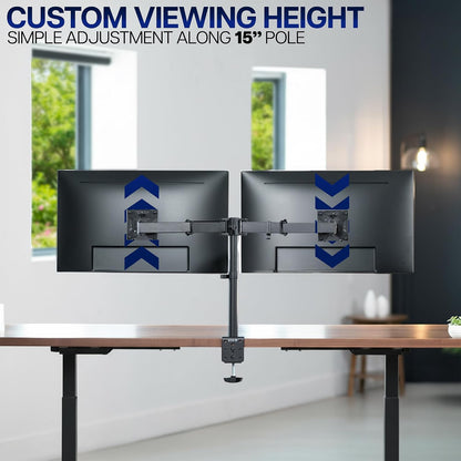 Dual Monitor Desk Mount, Holds 2 Computer Screens up to 30 inches and 22lbs Each, Heavy Duty Fully Adjustable Steel Stand with C-Clamp and Grommet, Black, STAND-V002