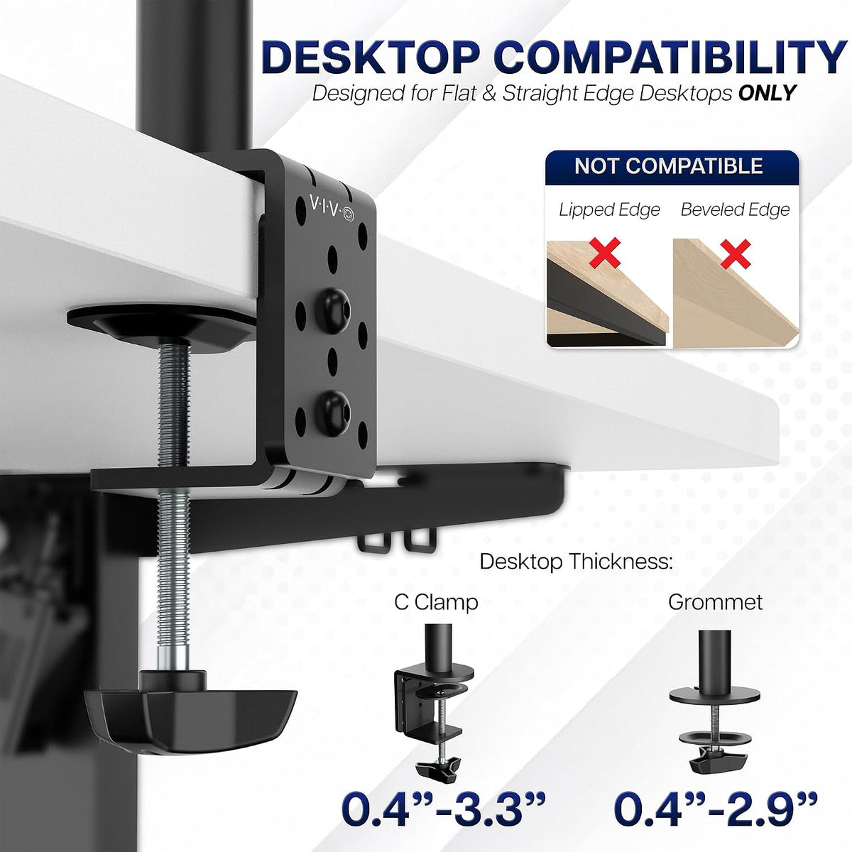 Dual Monitor Desk Mount, Holds 2 Computer Screens up to 30 inches and 22lbs Each, Heavy Duty Fully Adjustable Steel Stand with C-Clamp and Grommet, Black, STAND-V002