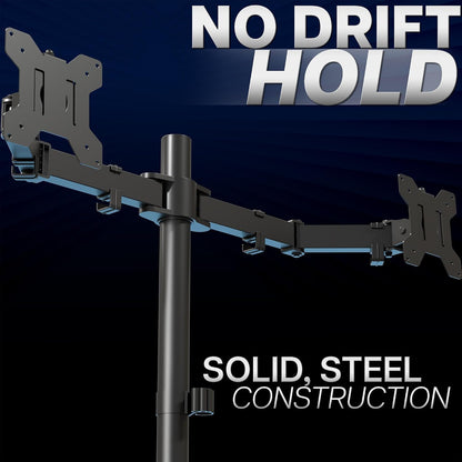 Dual Monitor Desk Mount, Holds 2 Computer Screens up to 30 inches and 22lbs Each, Heavy Duty Fully Adjustable Steel Stand with C-Clamp and Grommet, Black, STAND-V002