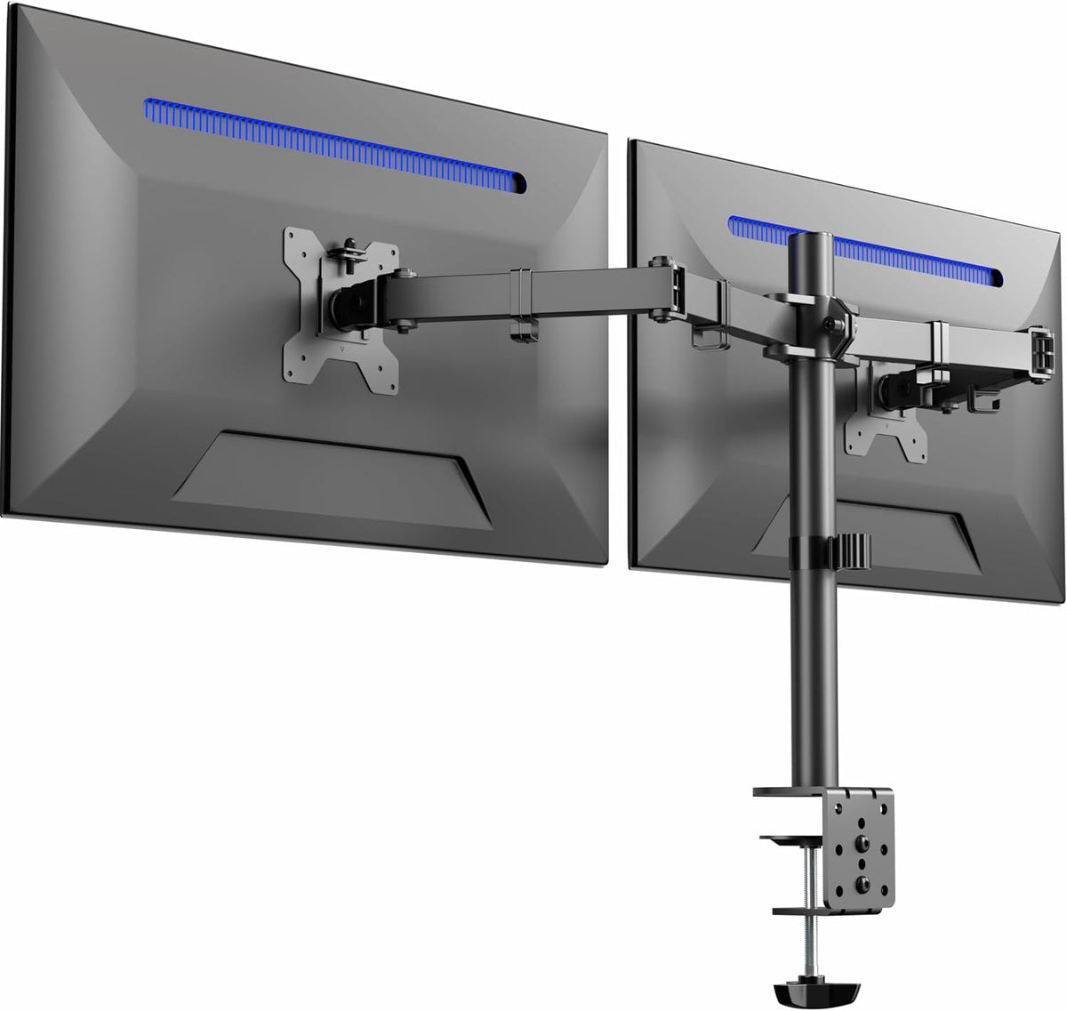 Dual Monitor Desk Mount, Holds 2 Computer Screens up to 30 inches and 22lbs Each, Heavy Duty Fully Adjustable Steel Stand with C-Clamp and Grommet, Black, STAND-V002