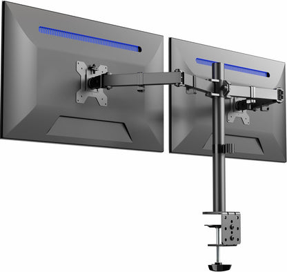 Dual Monitor Desk Mount, Holds 2 Computer Screens up to 30 inches and 22lbs Each, Heavy Duty Fully Adjustable Steel Stand with C-Clamp and Grommet, Black, STAND-V002