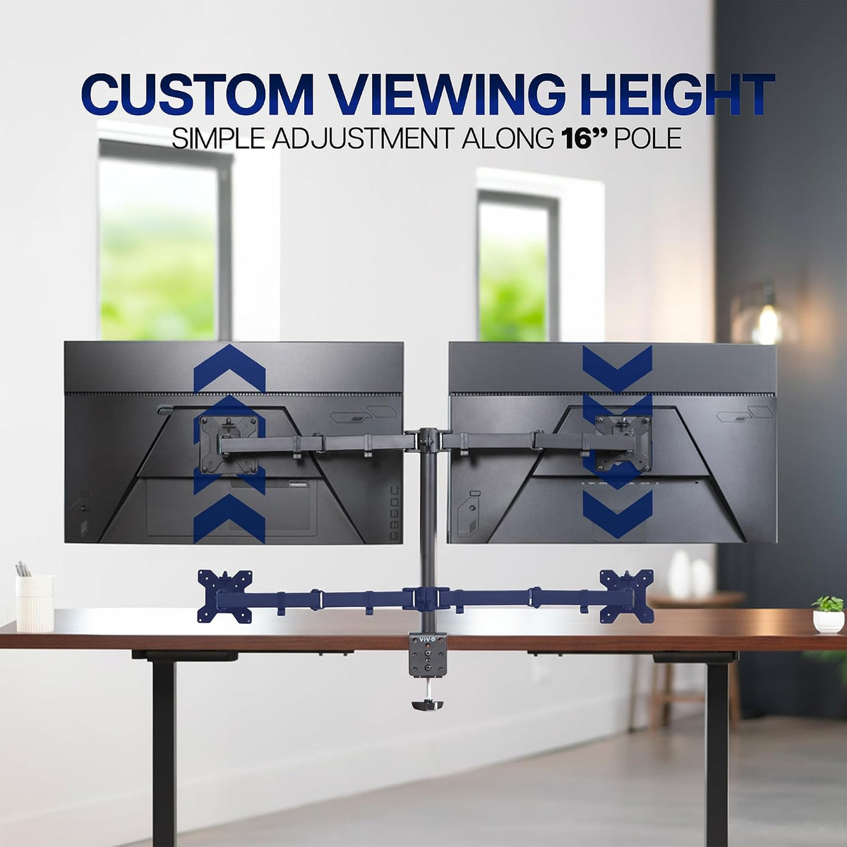 Dual Monitor Desk Mount, Holds 2 Computer Screens up to 30 inches and 22lbs Each, Heavy Duty Fully Adjustable Steel Stand with C-Clamp and Grommet, Black, STAND-V002