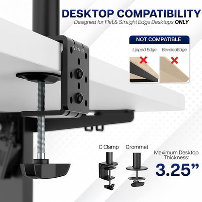 Dual Monitor Desk Mount, Holds 2 Computer Screens up to 30 inches and 22lbs Each, Heavy Duty Fully Adjustable Steel Stand with C-Clamp and Grommet, Black, STAND-V002