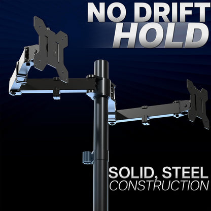 Dual Monitor Desk Mount, Holds 2 Computer Screens up to 30 inches and 22lbs Each, Heavy Duty Fully Adjustable Steel Stand with C-Clamp and Grommet, Black, STAND-V002