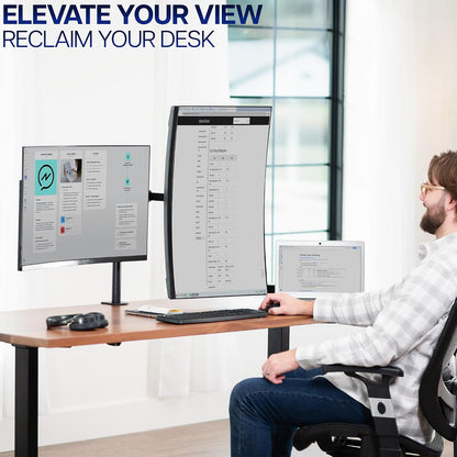 Dual Monitor Desk Mount, Holds 2 Computer Screens up to 30 inches and 22lbs Each, Heavy Duty Fully Adjustable Steel Stand with C-Clamp and Grommet, Black, STAND-V002