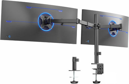 Dual Monitor Desk Mount, Holds 2 Computer Screens up to 30 inches and 22lbs Each, Heavy Duty Fully Adjustable Steel Stand with C-Clamp and Grommet, Black, STAND-V002