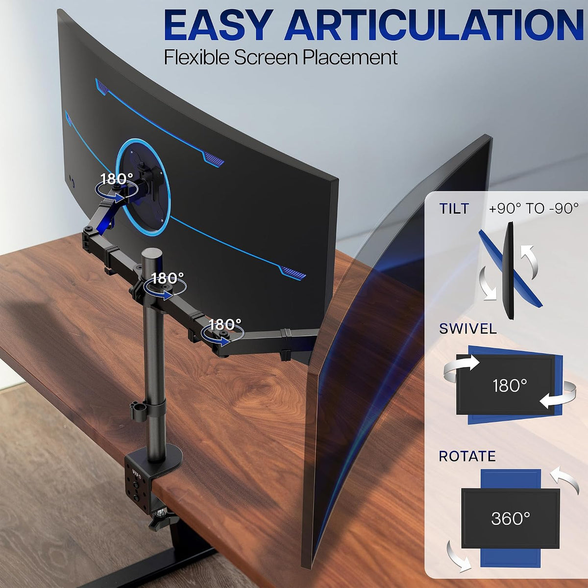 Dual Monitor Desk Mount, Holds 2 Computer Screens up to 30 inches and 22lbs Each, Heavy Duty Fully Adjustable Steel Stand with C-Clamp and Grommet, Black, STAND-V002
