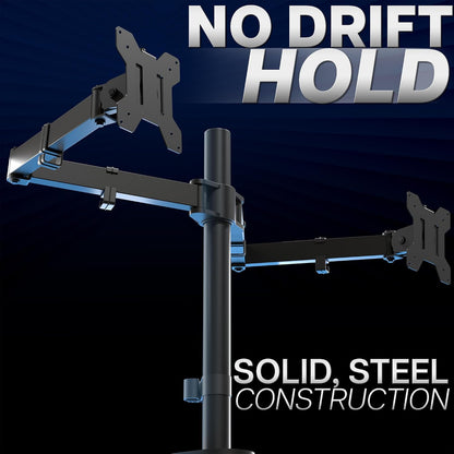 Dual Monitor Desk Mount, Holds 2 Computer Screens up to 30 inches and 22lbs Each, Heavy Duty Fully Adjustable Steel Stand with C-Clamp and Grommet, Black, STAND-V002