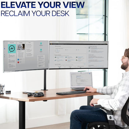 Dual Monitor Desk Mount, Holds 2 Computer Screens up to 30 inches and 22lbs Each, Heavy Duty Fully Adjustable Steel Stand with C-Clamp and Grommet, Black, STAND-V002