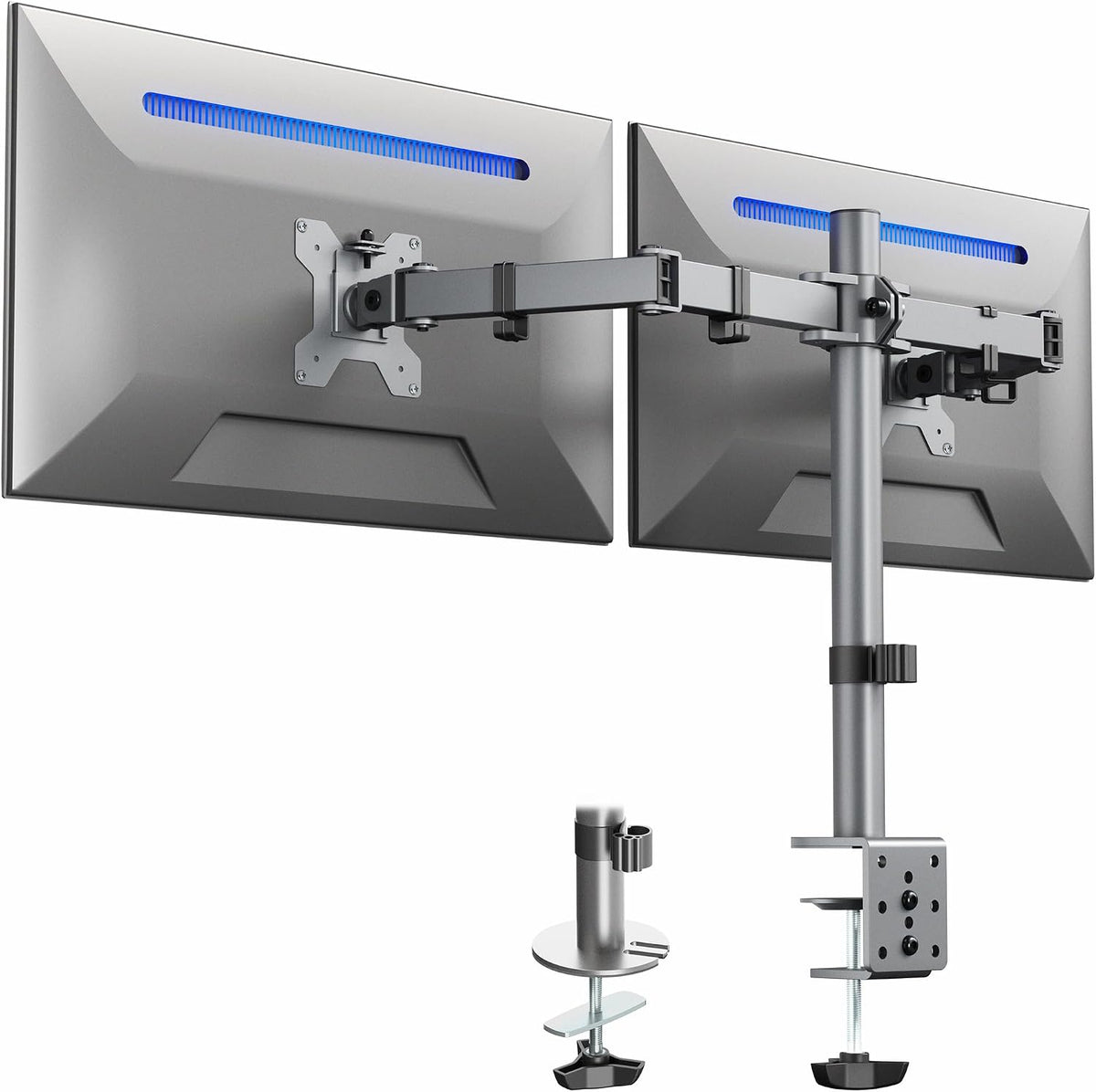 Dual Monitor Desk Mount, Holds 2 Computer Screens up to 30 inches and 22lbs Each, Heavy Duty Fully Adjustable Steel Stand with C-Clamp and Grommet, Black, STAND-V002