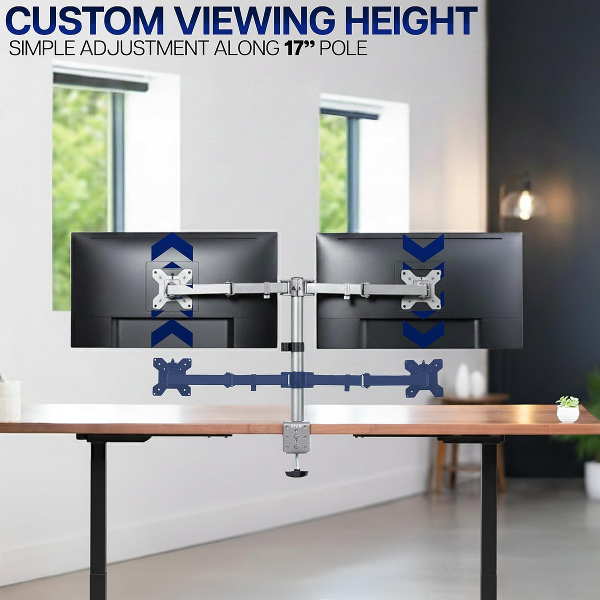 Dual Monitor Desk Mount, Holds 2 Computer Screens up to 30 inches and 22lbs Each, Heavy Duty Fully Adjustable Steel Stand with C-Clamp and Grommet, Black, STAND-V002