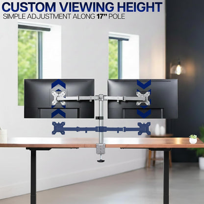Dual Monitor Desk Mount, Holds 2 Computer Screens up to 30 inches and 22lbs Each, Heavy Duty Fully Adjustable Steel Stand with C-Clamp and Grommet, Black, STAND-V002