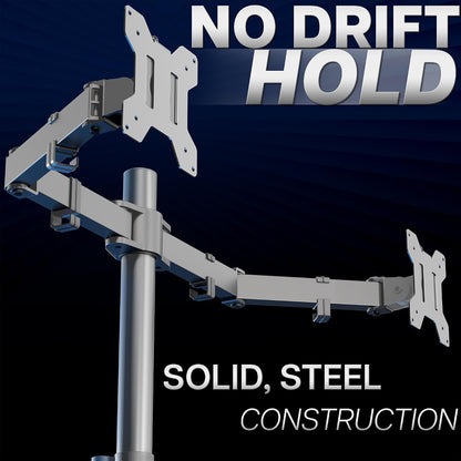 Dual Monitor Desk Mount, Holds 2 Computer Screens up to 30 inches and 22lbs Each, Heavy Duty Fully Adjustable Steel Stand with C-Clamp and Grommet, Black, STAND-V002