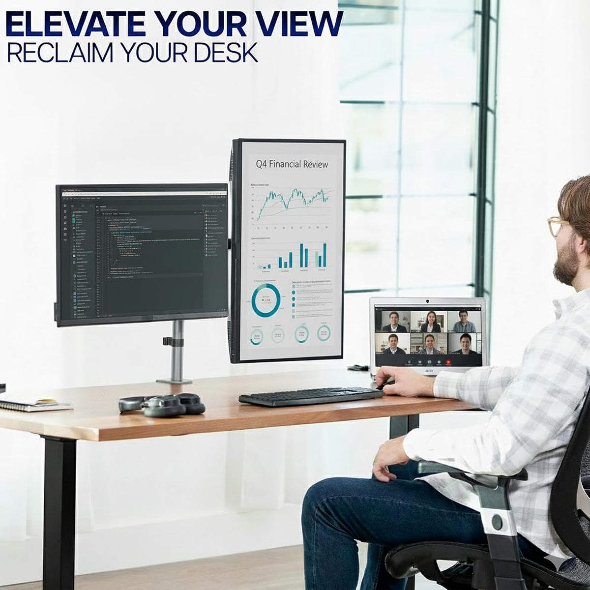 Dual Monitor Desk Mount, Holds 2 Computer Screens up to 30 inches and 22lbs Each, Heavy Duty Fully Adjustable Steel Stand with C-Clamp and Grommet, Black, STAND-V002