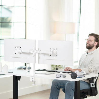 Dual Monitor Desk Mount, Holds 2 Computer Screens up to 30 inches and 22lbs Each, Heavy Duty Fully Adjustable Steel Stand with C-Clamp and Grommet, Black, STAND-V002
